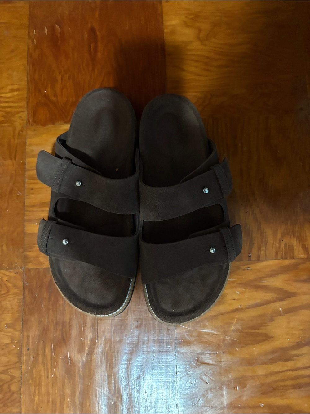 Jenni Kayne Dark Brown Double-Strap Suede Sandals